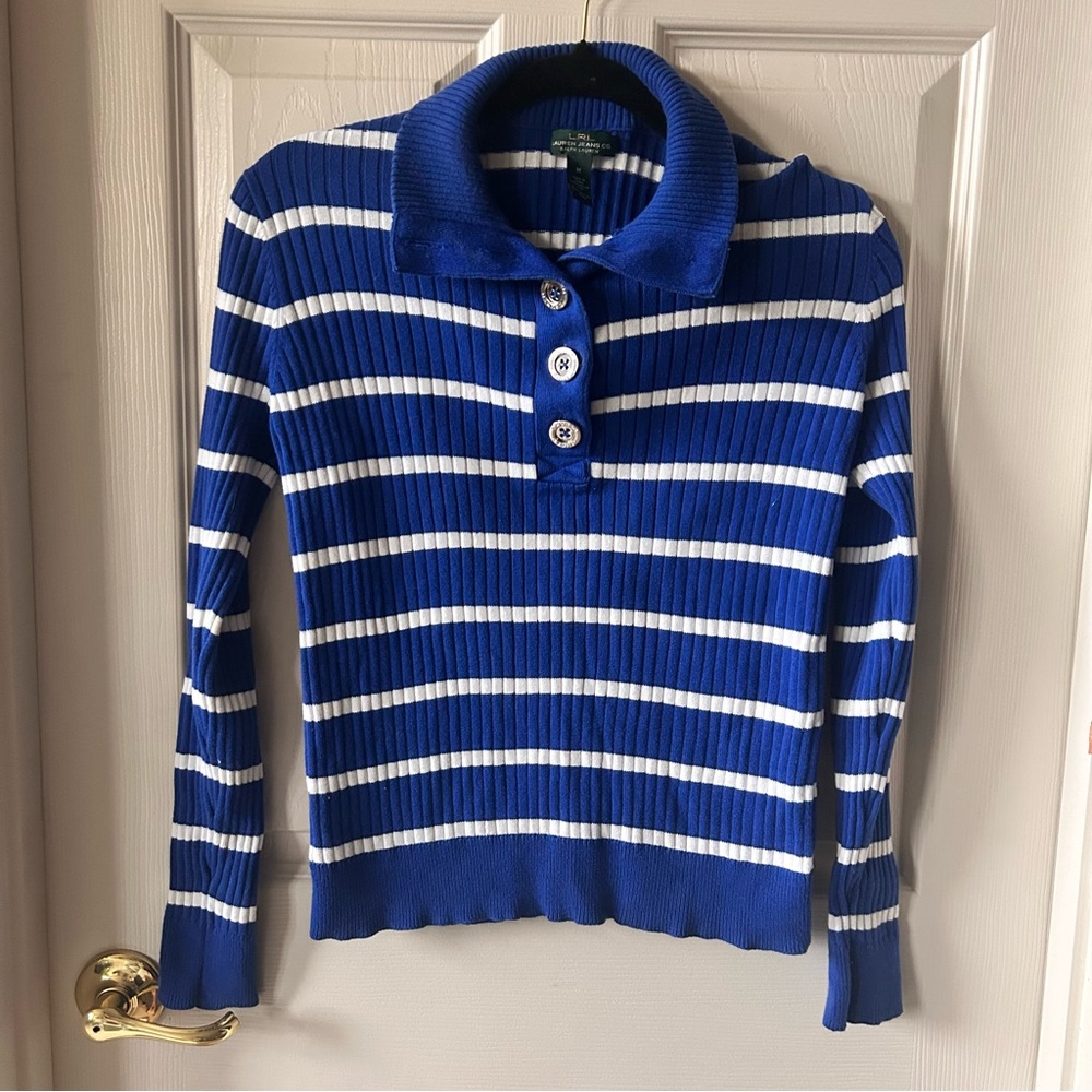Lauren Jeans Co. Ralph Lauren Ribbed Striped Polo Sweater, Medium